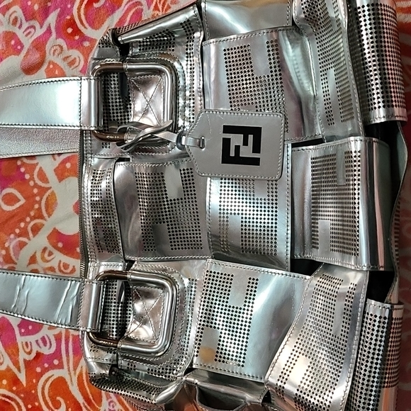 Fendi Bags Authentic Fendi Metallic Silver Patent Leather Crossword